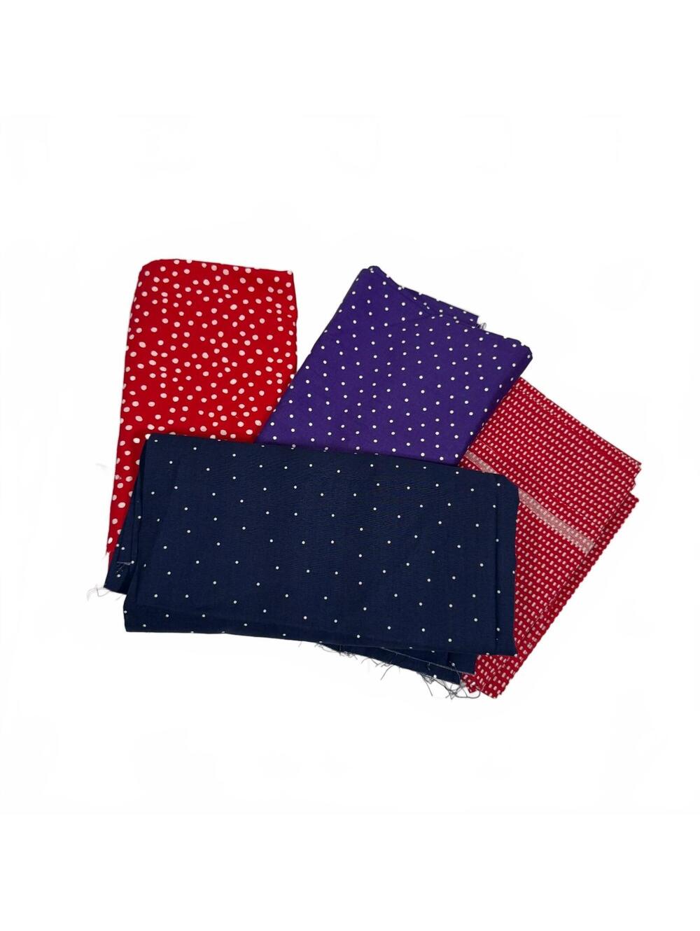 Polka Dot Fabric Lot-Red, Navy, Purple and Red White Dotted Dash Print